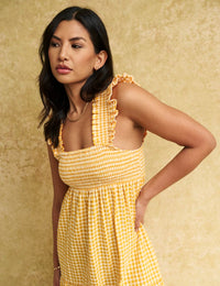 Yellow Gingham Check Maya Smock Midi Dress