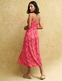 Pink Watercolour Ruffle Trim Lucia Midi Sun Dress