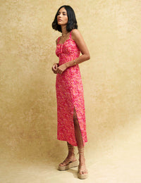 Pink Watercolour Ruffle Trim Lucia Midi Sun Dress