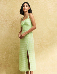 Green Gingham Check Lucia Midi Dress