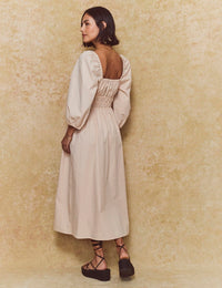 Beige Square Neck Franzie Midi Dress