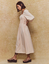 Beige Square Neck Franzie Midi Dress