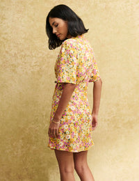 Yellow Floral Collared Daisy Mini Dress