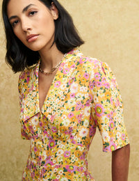 Yellow Floral Collared Daisy Mini Dress