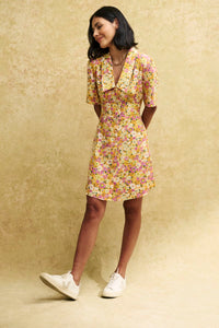 Yellow Floral Collared Daisy Mini Dress