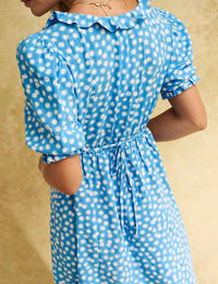 Blue Ditsy Floral Frill Neck Jamie Mini Dress