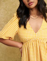 Yellow Gingham Check Vienna Mini Dress