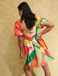 Multi Abstract Puff Sleeve Andie Mini Dress