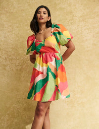 Multi Abstract Puff Sleeve Andie Mini Dress