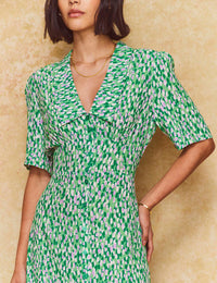 Green Brushstroke Daisy Midi Dress