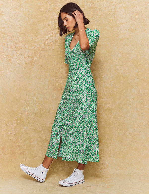 Green Brushstroke Daisy Midi Dress