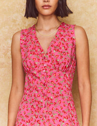 Pink Strawberry Print Sandra Midi Dress