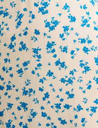 White Ditsy Blue Floral Pipin Midi Dress