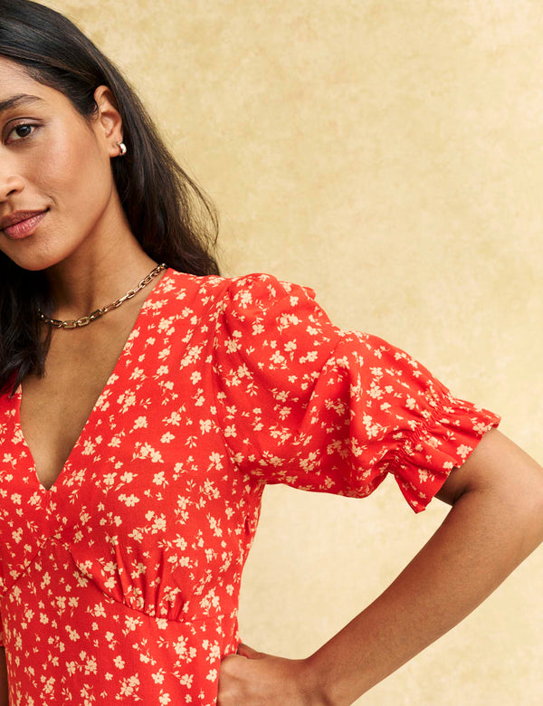 Petite Red Ditsy Floral Delilah Mini Dress