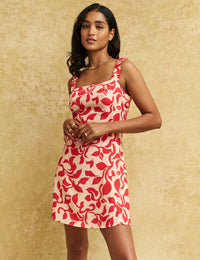 Red Petal Print Kitty Mini Dress