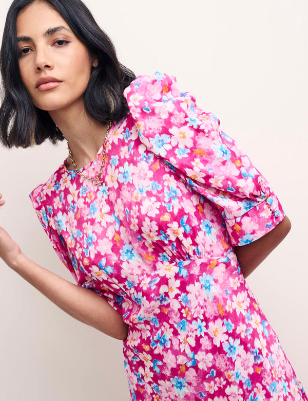 Pink Floral Moira Midi Dress