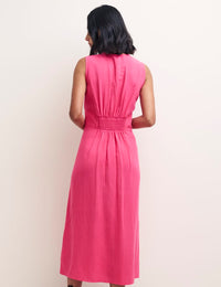 Pink Linen-blend Sandra Midi Dress