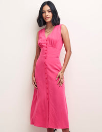 Pink Linen-blend Sandra Midi Dress