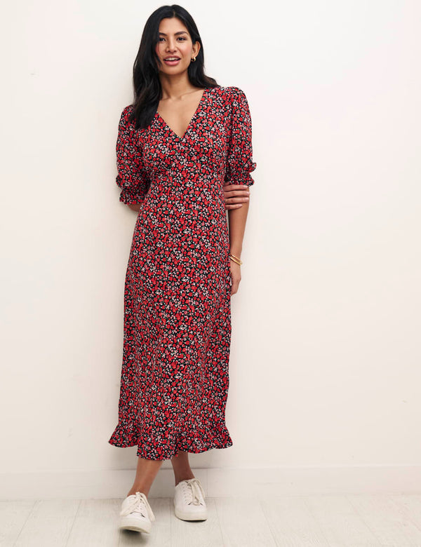 Red Floral Delilah Midi Dress