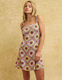 Sunflower Crochet Print Kitty Mini Dress