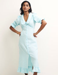 Blue Gingham Check Annalise Midi Dress