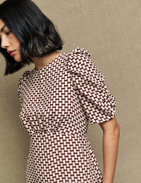 Fearne Cotton Brown Geo Print Evie Midi Tea Dress