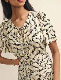 Cream Floral Chain Print Cecelia Midi Dress