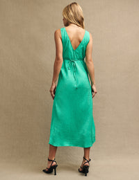 Green Satin Jacquard Helena Midi Dress