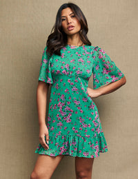 Green & Pink Floral Louise Mini Dress