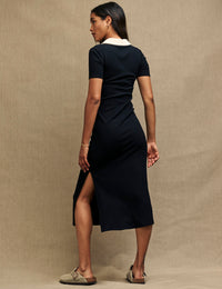 Black Collared Jersey Payton Midi Dress