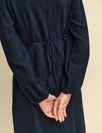 Black Long Sleeve Crinkle Delilah Midi Tea Dress