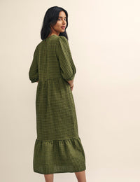 Khaki Green Gingham Check Rachel Midi Dress