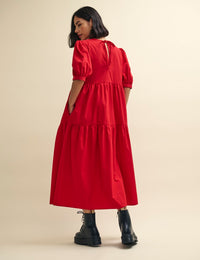 Red Rochelle Smock Midi Dress
