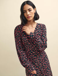 Black and Red Poppy Print Tasha Midi Dress