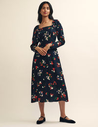 Black Wildflower Print Abby Midi Dress