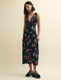 Black Wildflower Print Joni Midi Dress