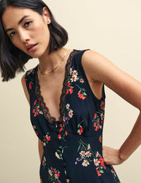Black Wildflower Print Joni Midi Dress