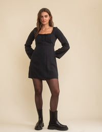 Black Polka Dot Flute Sleeve Layla Mini Dress