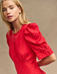 Red Satin Jacquard Moira Midi Dress
