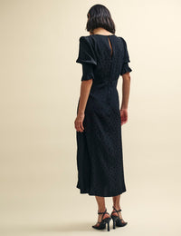 Black Satin Jacquard Luna Midi Dress