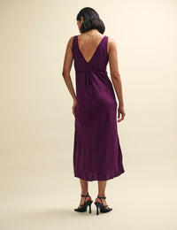Purple Satin Jacquard Spot Helena Midi Dress