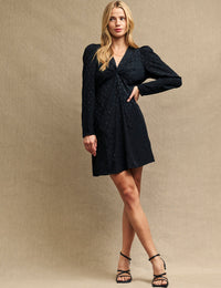 Black Satin Jacquard Katty Mini Dress