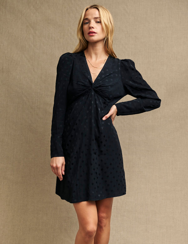 Black Satin Jacquard Katty Mini Dress