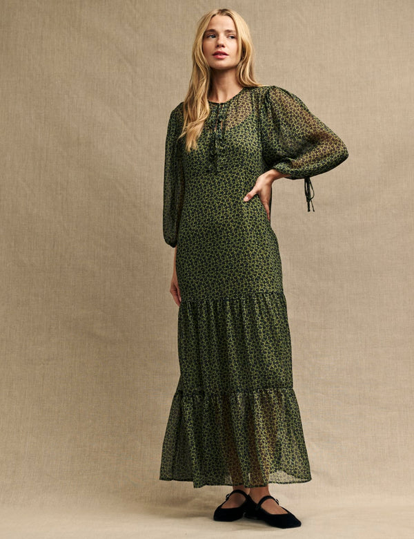 Green Floral Floaty Kait Midi Dress