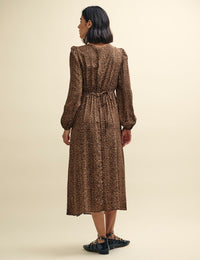 Leopard Print Long Sleeve Dee Dee Midi Dress