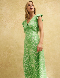 Green Floral Lily Midi Tea Dress