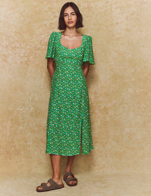 Green Stripe Floral Dee Dee Midi Dress