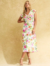 White Floral Lily Midi Tea Dress