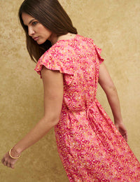 Pink Watercolour Lily Midi Tea Dress