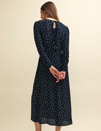 Black Spot Print Long Sleeve Sienna Midi Dress